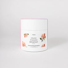 Load image into Gallery viewer, white-round-tea-box-with-white-lable-showing-pink-pixelated-roses