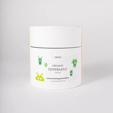 Load image into Gallery viewer, white-round-tea-box-with-white-lable-showing-small-green-pixelated-aliens