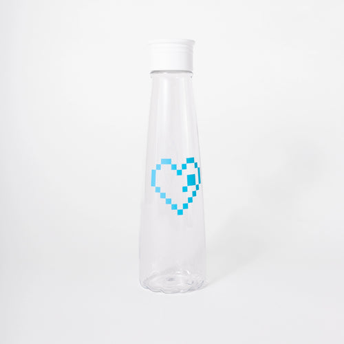 transparent-plastic-waterbottle-with-white-lid-and-blue-pixelated-heart-print