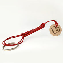 Load image into Gallery viewer, keychain-with-red-leather-and-wooden-chip-with-engraved-pixelated-heart
